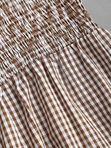 Sweetra Women's New Vintage Cute Plaid Strap Shorts, Suitable For Vacation, Daily Outing, Lace Trim Decoration, Romantic And Sweet Lady Jumpsuit, Picnic - Brown - View 5