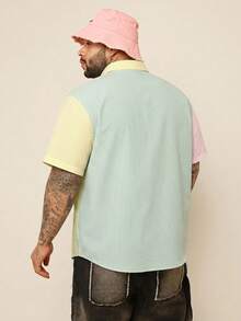 EASEVO Plus Size Men's Loose Fit Multi-Color Striped Short Sleeve Woven Shirt, Suitable For Summer - Multicolor - View 2