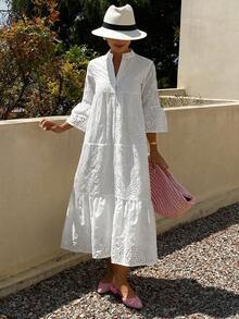 DAZY Casual Vacation Style Lace White Dress, Spring & Summer Sun Dresses For Women - Ivory White - View 6