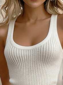 SHEIN Elenzya 优雅修身紧身连衣裙，春夏新款女士针织连衣裙 - 白色 - 查看 3