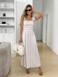 Women's Striped Tie Shoulder Casual Dress Women's Sleeveless Square Neck Striped A Line Maxi Dress VacationChic Women's Vertical Striped A Line Long Dress With Tie Shoulder Straps Summer Dress Spring Dresses Easter Dress Women Beach Dress Dress For Wedding Guest Vacation Dress,Summer Dresses For Women - Multicolor - View 3