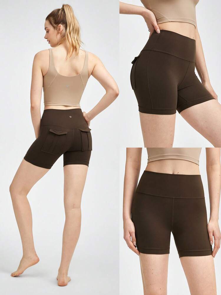 4,3" FeatherFit™ Cargo Bikershorts mit Antirutsch, Rücktaschen, für Low-Impact Yoga und den Alltag