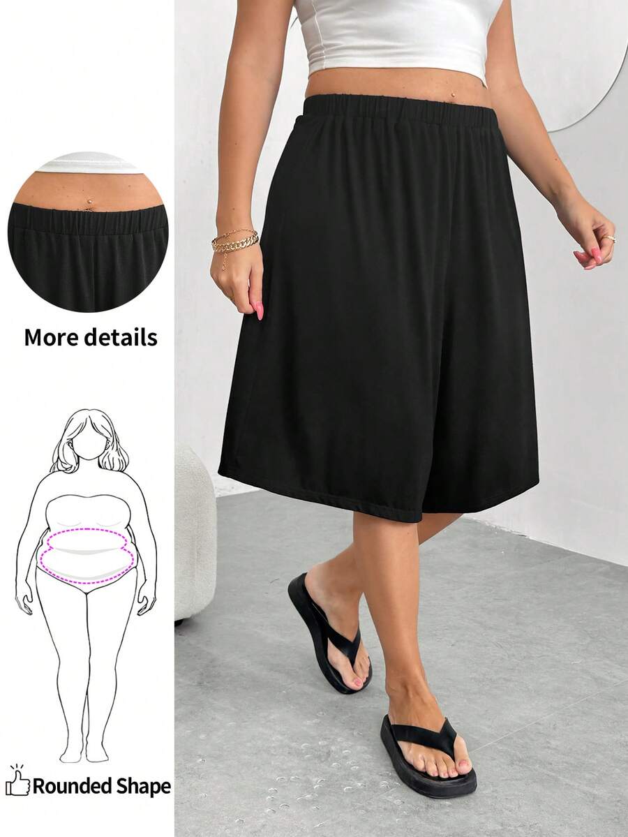 Enliva Short décontracté de base pour femmes grandes tailles, short d'été ample et extensible pour la maison, taille XL, pour les formes rondes et en pomme - Noir - Voir 1