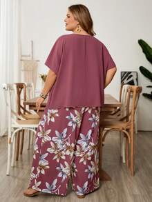 SHEIN CURVE+ Curve 尺码 US22 音乐节、海滨度假、波西米亚风两件套女士度假宽松衬衫和碎花长裤套装 夏季套装 - 彩色 - 查看 3