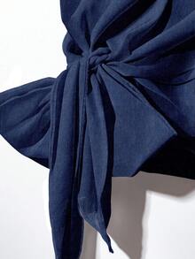 EMERY ROSE Conjunto informal de 2 piezas: blusa con corbata de moño con contraste de textura floral azul y pantalones rectos y sueltos - Multicolor - Ver 4