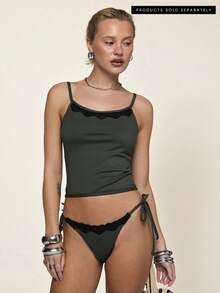 COUREZ HALTER NECK TANKINI WITH LACE TRIM - Green - View 1