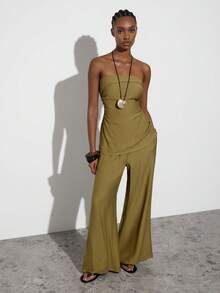 Maija Women's Summmer Casual Casual Minimalist Olive Green Bandeau Top And Pants 2 Pieces Set,Festival Outfits, Sets, Holiday Outfits Vacation - Olive Green - View 7