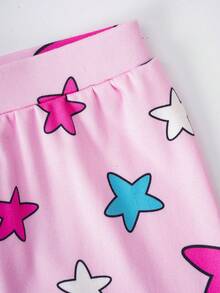 THE POWERPUFF GIRLS X SHEIN Cartoon Print Top & Star Print Shorts Snug Fit Pajamas For Young Girls - Pink - View 4