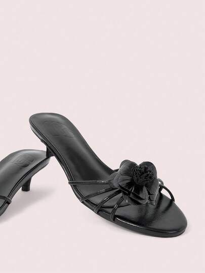 CUCCOO DOLLMOD 法式优雅通勤舒适百搭短跟圆头贴花小猫和女士鱼嘴保暖拖鞋