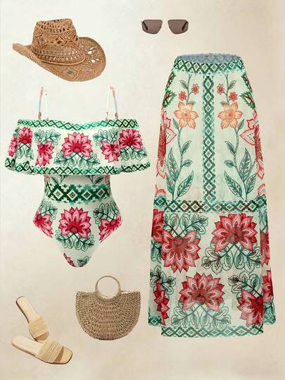 Swim Oasis 26SS 春夏度假波西米亚风单肩A字裙泳衣两件套