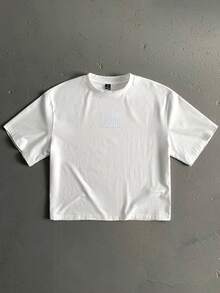 Manfinity ZONE917 Camiseta de Manga Curta com Estampa Branca em Folha de Ouro "I AM MUSIC" de Estilo Casual de Rua, Formato de Caixa, Adequada para Primavera/Verão, Presente de Festival de Música para Amigos - Branco - Visão 5