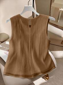 GlowEve CURVE Plus Size Casual Solid Color Tank Top - Coffee Brown - View 2