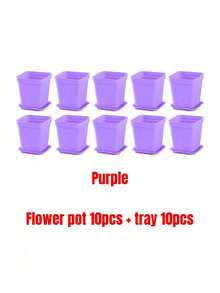 10/20 piezas Macetas cuadradas pequeñas de colores para suculentas con bandeja, macetas de plástico para contenedores de crecimiento de plantas, adecuadas para el hogar, jardín, balcón y oficina - Multicolor - Ver 19
