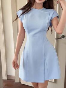 Feyla Đầm peplum không tay dáng suông mới, kiểu dáng thanh lịch, sang trọng, đa năng cho mặc hàng ngày và đi làm. - Màu xanh lam - Xem 4