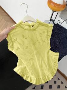 GlowEve 女士无袖刺绣荷叶边衬衫 - 淡黃色 - 查看 4