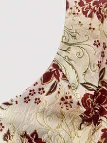 Sweetra Plus Size Elegant Vintage A-Line Jacquard Puff Dress, Spring/Summer - Red - View 4