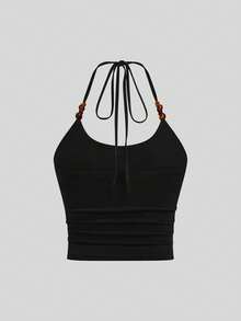 Sweetra Conjunto de 2 piezas de talla grande con falda de cola de pez y tirantes finos, estilo vacacional - Negro - Ver 4