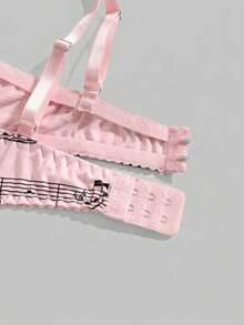 ROMWE Áo lót kiểu Gothic Lolita Y2K với họa tiết nốt nhạc khắp thân áo và viền ren tương phản. - Màu Hồng baby - Xem 4