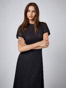 Maija Elegant Lace Waist Cinched Long Sleeve Dress For Women Black Lace Dress Zanea Dress For Woman Ladies Dresses São João Women's Clothing Mother's Day Lace Dress For Women Elegant Lace Dress Country Concert Outfit Evening Outfits Winter Outfits - Black - View 3