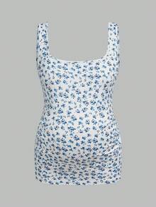 Modmama 3pcs Maternity Summer Casual Vacation & Commute Solid Color & Ditsy Floral Square Neck Fitted Camisole - Multicolor - View 16