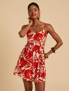 Travachic Woven Printed Spaghetti Strap Mini Dress For Women - Red - View 7