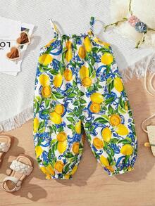 SHEIN Bộ áo liền quần không tay dáng rộng ống rộng họa tiết hoa nhí cho bé gái - Nhiều màu - Xem 2