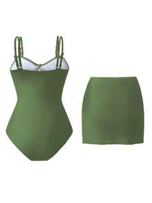 Swim Oasis 1件装 女士可爱五角星装饰休闲度假连体泳衣 - 軍綠色 - 查看 2