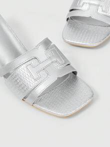 Giày sandal quai ngang mũi vuông đính đá cho nữ, thích hợp làm quà Giáng sinh - Bạc - Xem 4