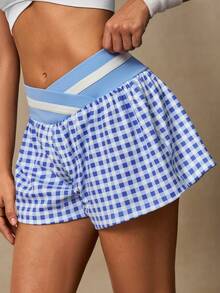VARSIVA Women's Casual Sports Plaid Print Elastic Waist Shorts - Multicolor - View 7