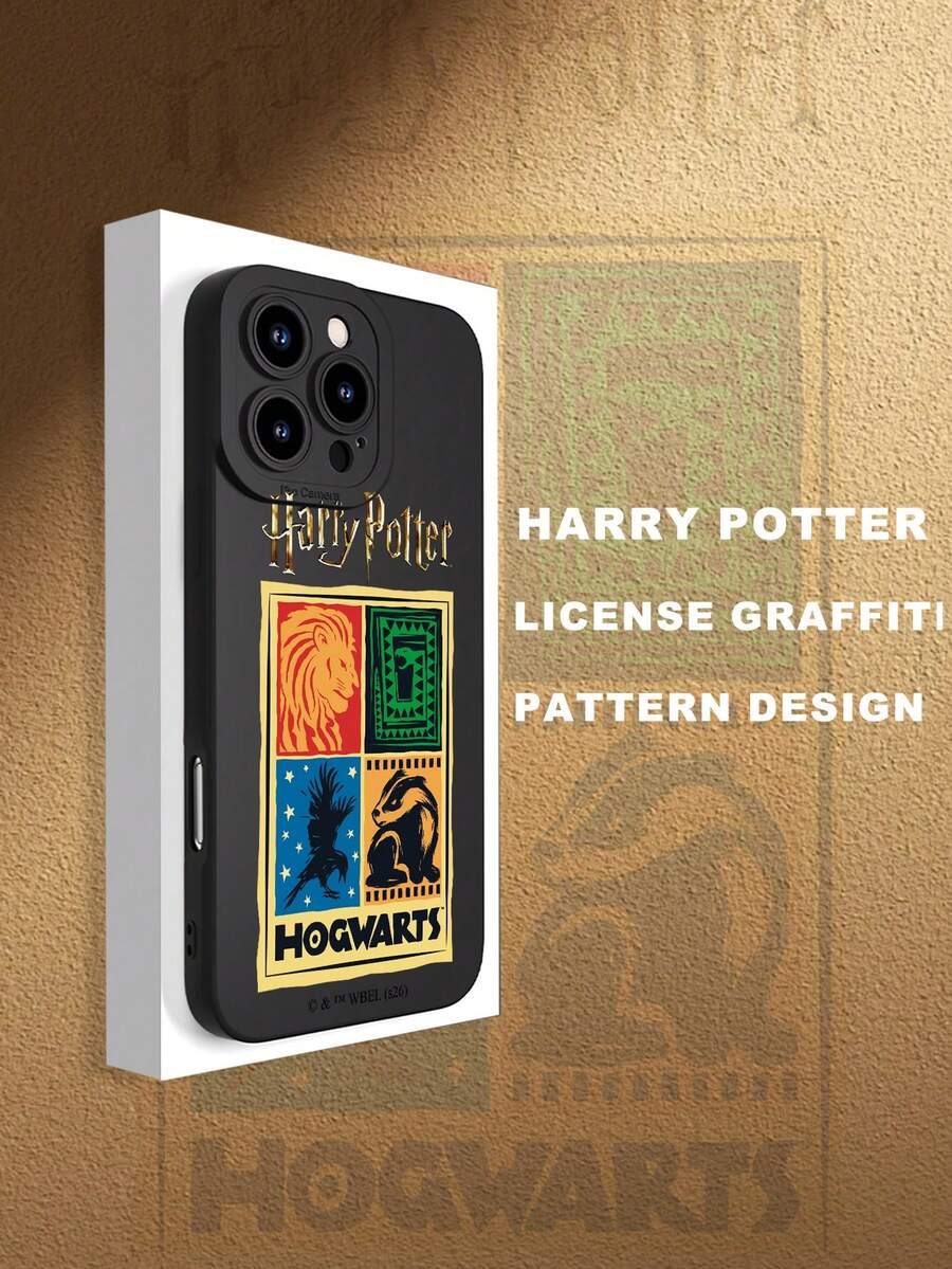 HARRY POTTER X SHEIN 1个哈利波特霍格沃茨四大学院徽章图案简约磨砂手机壳 | 天使眼设计,防滑握感 | 超薄耐用经典混搭风格 | 兼容iPhone 17/17 Pro/17 Air/17 Pro Max、16/16 Plus/16 Pro/16 Pro Max、15-11/X/XS Max 和 Galaxy S25/S25 Ultra/S24-S22 系列 - 黑色 - 查看 1