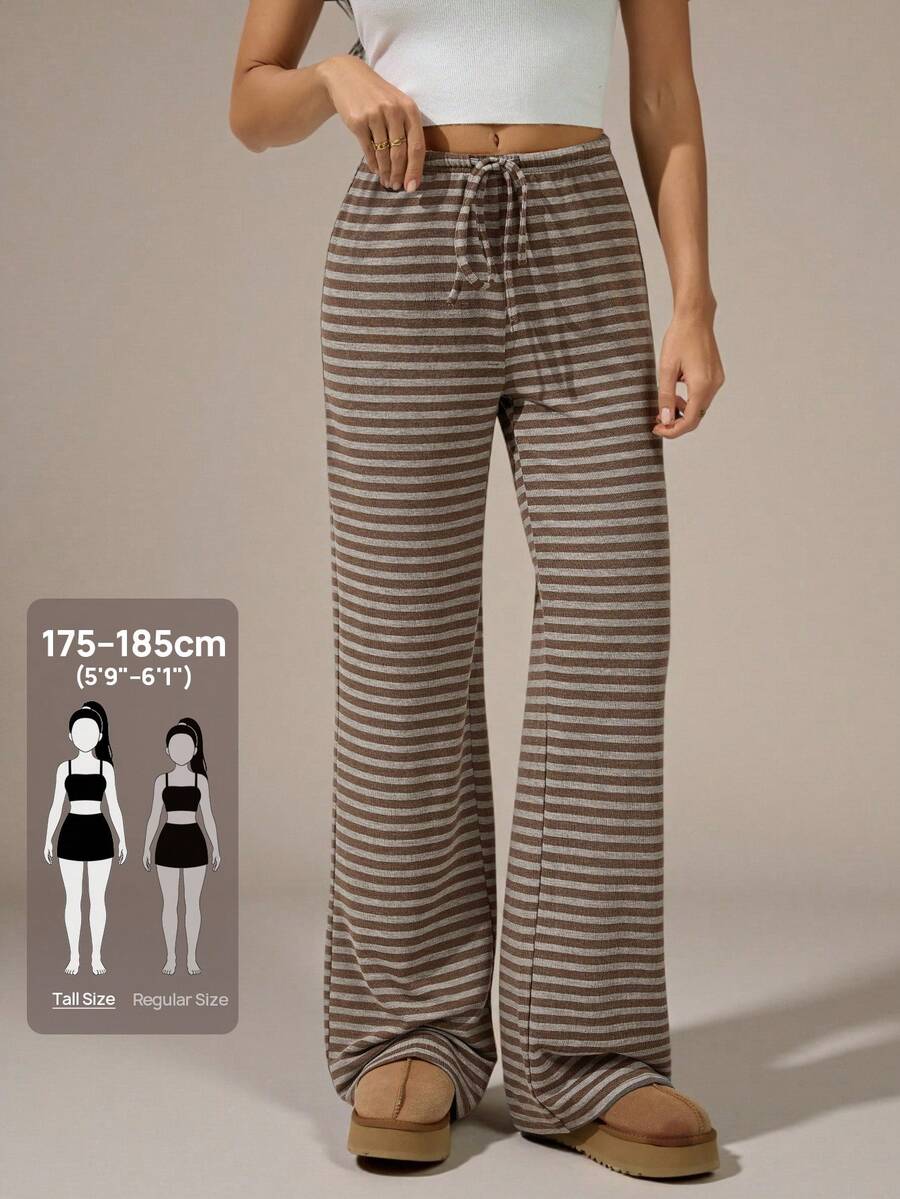 SHEIN Tall Pantalones de mujer de talle bajo a rayas marrones, para otoño/invierno - Multicolor - Ver 1
