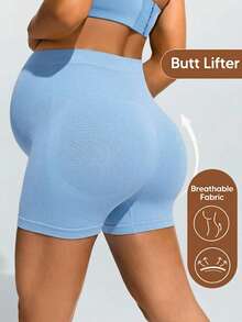 SHEIN Pantalones cortos de maternidad de unicolor, versátiles para uso diario y deportivo - Celeste - Ver 2