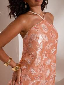 Travachic Spring/Summer Vacation Beaded Halter Mini Dress For Women - Multicolor - View 3