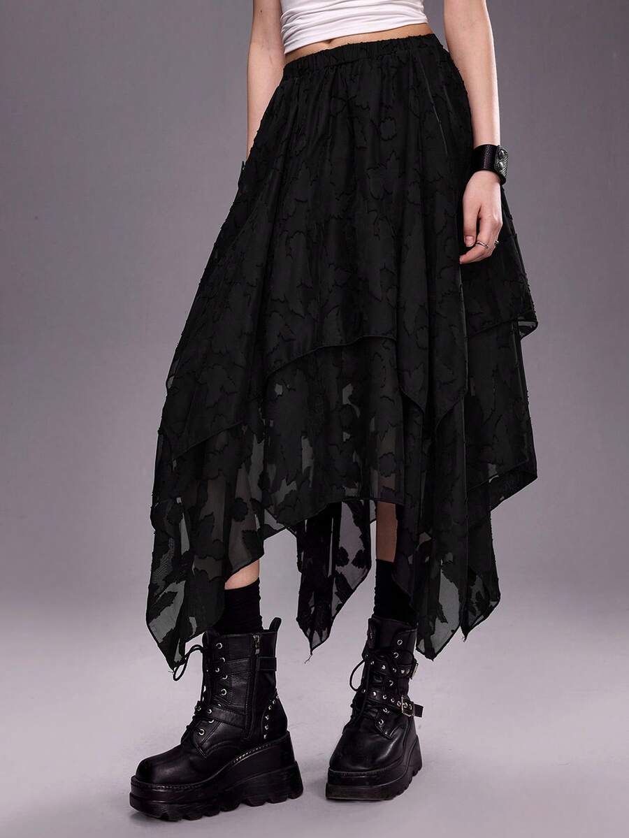 ROMWE Grunge Punk Váy nữ thời trang phương Tây, kiểu dáng bất đối xứng, thích hợp cho lễ hội âm nhạc. - màu đen - Xem 1