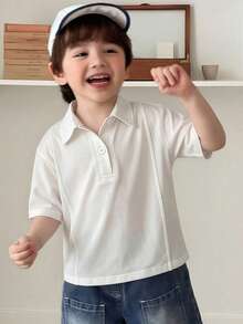 Hapijoa Young Boy Summer Casual Solid Color Short Sleeve T-Shirt - White - View 6