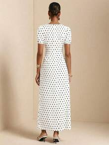 Vesra 女士波点印花蕾丝边法式度假连衣裙 - 白色 - 查看 2