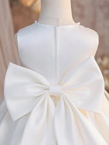 Glamorique Kids 女婴白色缎面无袖连衣裙，高端正式礼服，适合女婴生日、婚礼花童、宴会等场合 - 米色 - 查看 6