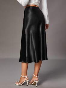 SHEIN Tall High Waist Elegant Satin Skirt - Black - View 2