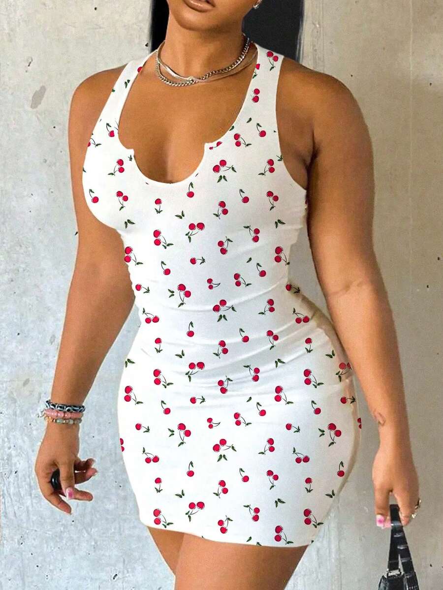 Slaydiva 女士休闲简约无袖修身连衣裙，适合夏季穿着 - 彩色 - 查看 1