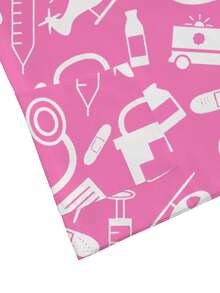 PopScrub Women's Pink V-Neck Short Sleeve Blouse,Cute Cartoon Tool Print,Functional Dual Pockets,Nurse Doctor Veterinary Uniform,Work Schoolgirl Lab Coat - Pink - View 5