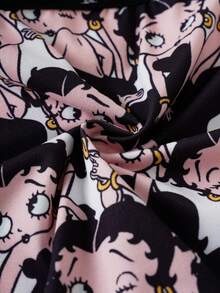 Betty Boop x SHEIN 女童弹力腰带休闲舒适平角短裤 - 黑色 - 查看 5