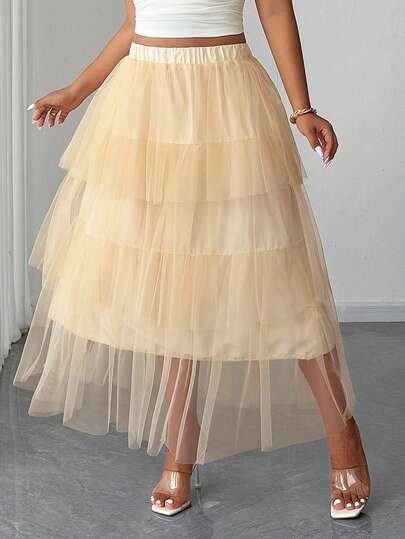 Elenzga Váy phồng voan lưới mùa hè thanh lịch dành cho phụ nữ cỡ lớn dự tiệc