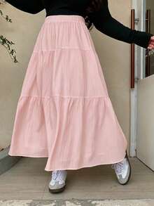 Dazy Plus Chân váy chữ A phối nhiều mảnh, cạp chun, màu trắng, thích hợp cho mùa xuân/hè. - Hồng - Xem 7