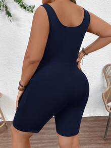 Plussiva Mono de maternidad de talla grande de unicolor con cuello redondo - Azul - Ver 2