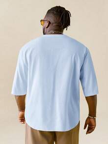 EASEVO Camisa informal holgada de manga corta y medio abotonada para hombres de talla grande, adecuada para el verano - Celeste - Ver 2