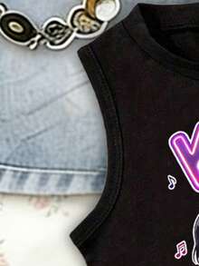 3pcs/Set Young Girl Round Neck Cartoon Letter Print Casual Versatile Tops - Multicolor - View 6