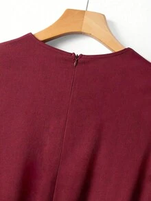 SHEIN PETITE CURVE 大码女士休闲纯色V领无袖金属扣腰带长款连体裤，适合居家和通勤；酒红色连体裤；阔腿连体裤；女士裤装；派对连体裤；优雅长款连体裤 - 酒紅色 - 查看 7