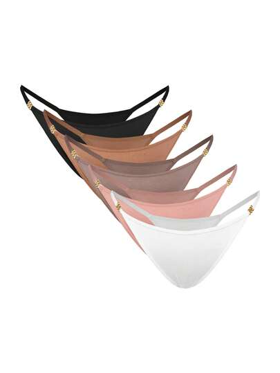 SHAPORA 5pcs/Set Plus Size Women's Multicolor Low-Rise Thong Panties