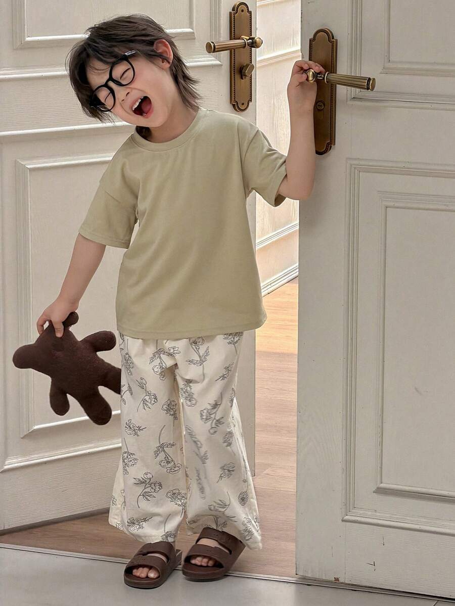 DAZY 宽松直筒阔腿裤 + 宽松圆领套头T恤 幼儿男童（小号）家居服 - 綠色 - 查看 1