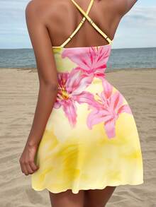 SHEIN SXY 女士夏季粉色碎花吊带短裙，度假裙，沙滩裙 - 彩色 - 查看 5